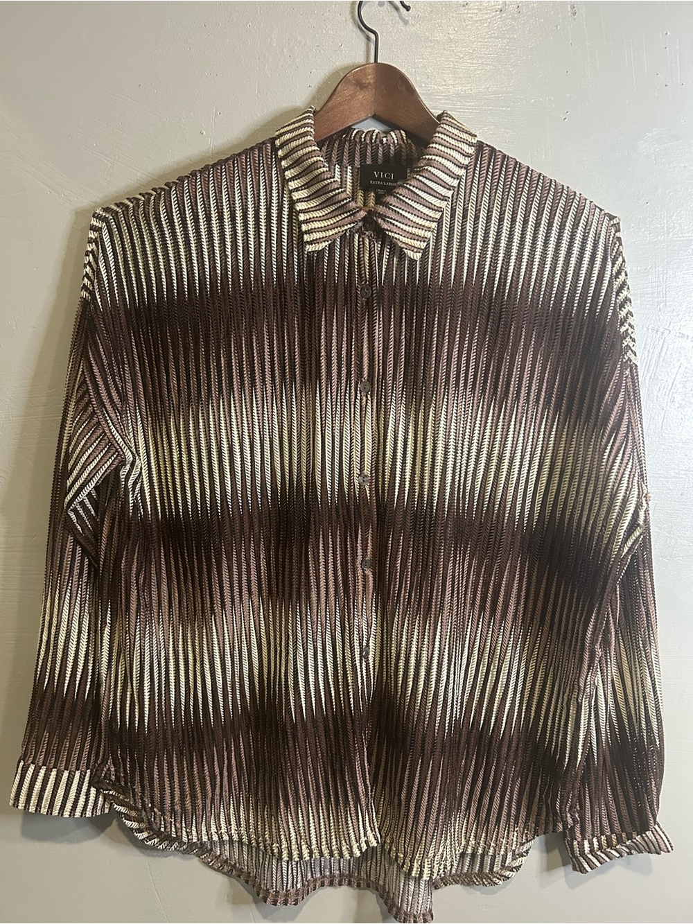 VICI Brown & Cream Striped Button-Front Blouse
